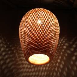 Handmade Bamboo Pendant Light Woven Lampshade, Art Decor - 13.7''x18'' - thumbnail 2