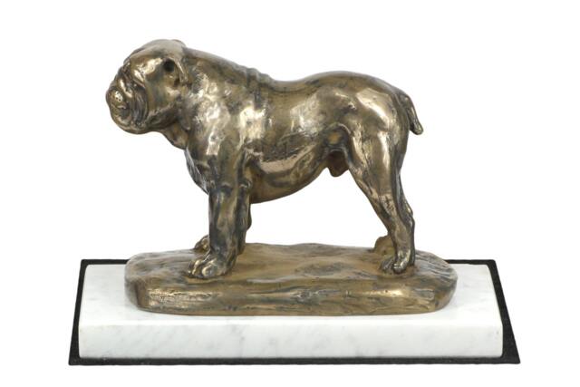 Bulldog, English Dog White Marble Base Statue, Limited Edition, Artdog. Made Of Cold Cast Bronze. Perfect Gift. Limited Edition - image 1
