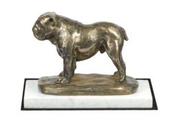 Bulldog, English Dog White Marble Base Statue, Limited Edition, Artdog. Made Of Cold Cast Bronze. Perfect Gift. Limited Edition