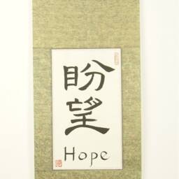 Hope in Chinese Characters/Decoration With Symbols Calligraphy Wall Scroll Custom Hand Made Red Gold - thumbnail 2