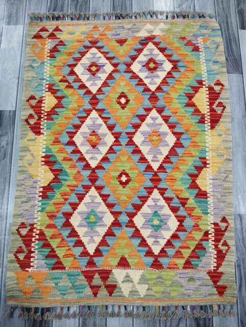 Kilim Rug Classic, Handmade Artisan Afghan Turkish Scandinavian Navajo Bohemian Wool Flatweave Multicolour 122x89 cm - image 1