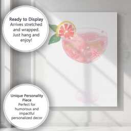 Blush Pink Grapefruit Cocktail Watercolour Illustration Canvas Wall Art Print Decor Picture Ready To Hang - thumbnail 3