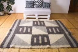 Geometric Woven Area Rug Handmade Gray Wool Rug