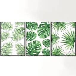 Botanical Prints - Set Of 3 Watercolour Print Monstera Tropical Leaf Palm Bathroom Plant Wall Art Green Minimalist - thumbnail 2