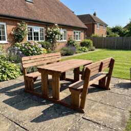 Rounded Wooden Picnic Table & Bench Set With Backrests, The Alders Solid Wood Garden Dining Furniture 1-10 Seater - thumbnail 3