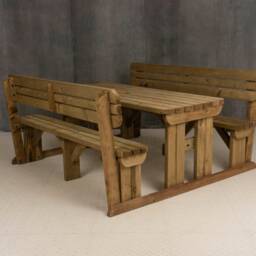 Rounded Wooden Picnic Table & Bench Set With Backrests, The Alders Solid Wood Garden Dining Furniture 1-10 Seater - thumbnail 4