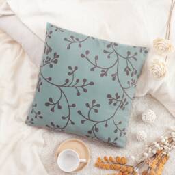 Gray Blue Brown Decorative Throw Pillow Cover, Cotton Blend Cushion Teal Farmhouse Pillowcase, Accent Modern Boho Curated Pillows - thumbnail 2