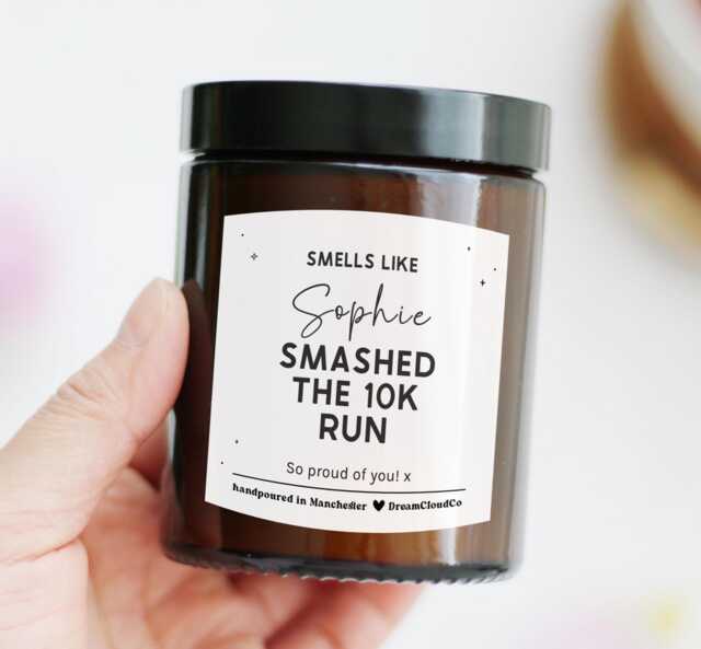 10K Runner Gift Candle - Marathon Congratulations Present 5K 10K Running For Friend Mum Dad Sister Custom Well Done - image 1