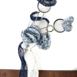 Blue & White Dance Metal Sculpture Boyfriend Gift Ooak - thumbnail 3