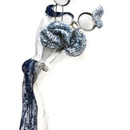 Blue & White Dance Metal Sculpture Boyfriend Gift Ooak - thumbnail 2