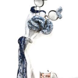 Blue & White Dance Metal Sculpture Boyfriend Gift Ooak - thumbnail 4