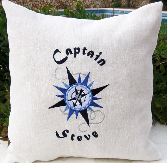 Compass Pillow Cover For Boat Owner Gift Personalized Yacht Decor Nautical Captain Beach House - image 1