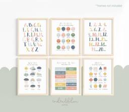 Set Of 6 Educational Prints, Alphabet & Numbers Playroom Decor, Classroom Kids Wall Art - thumbnail 1
