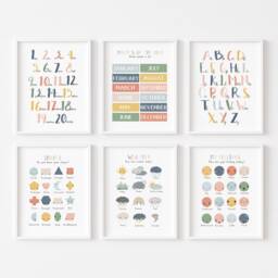 Set Of 6 Educational Prints, Alphabet & Numbers Playroom Decor, Classroom Kids Wall Art - thumbnail 2