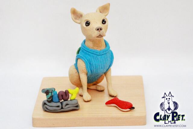 Custom Chihuahua Figurine Handmade Polymer Clay Dog Sculpture - image 1