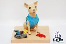 Custom Chihuahua Figurine Handmade Polymer Clay Dog Sculpture - thumbnail 1