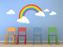 Rainbow Wall Decal - Clouds Kids Playroom Art Colorful Vinyl Decor