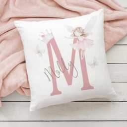 Personalised Pink Fairy Name Initial Cushion - Custom Birthday Gift Christening Baby Shower Baptism Memory Box Bd186 - thumbnail 3