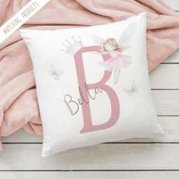 Personalised Pink Fairy Name Initial Cushion - Custom Birthday Gift Christening Baby Shower Baptism Memory Box Bd186 - thumbnail 1