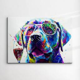 Labrador With Glasses Drinking Flute Glass Painting Splatter Wall Art, Framed Canvas Poster Print, Home Kitchen Office Room Decor, Gifts - thumbnail 3