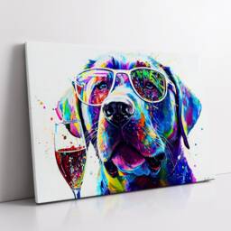 Labrador With Glasses Drinking Flute Glass Painting Splatter Wall Art, Framed Canvas Poster Print, Home Kitchen Office Room Decor, Gifts - thumbnail 2