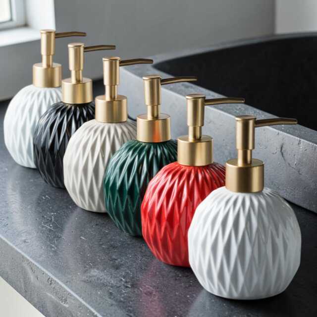 Round Ceramic Soap Dispenser Modern Minimalist Bathroom Accessory, Refillable Lotion Bottle - image 1