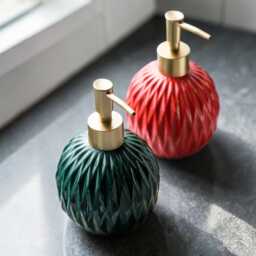 Round Ceramic Soap Dispenser Modern Minimalist Bathroom Accessory, Refillable Lotion Bottle - thumbnail 3