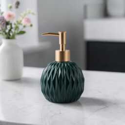 Round Ceramic Soap Dispenser Modern Minimalist Bathroom Accessory, Refillable Lotion Bottle - thumbnail 2