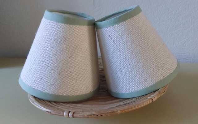 Off White Hessian Candle Clip Lampshade With Sage Green Trim - image 1