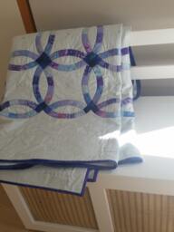 Double Wedding Ring Bedspread Quilt, Handmade Bed Quilt Cover, Patchwork Present, Anniversary Gift