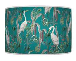 Heron Bird Lampshade - Exotic Blue Tropical Pendant Light Shade Handmade Ceiling Lamp For Jungle Or Nature Decor