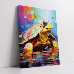 Colorful Turtle Animal Abstract Oil Painting Splatter Style Wall Art, Framed Canvas Poster Print, Home Kitchen Office Room Decor, Gifts - thumbnail 2