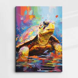 Colorful Turtle Animal Abstract Oil Painting Splatter Style Wall Art, Framed Canvas Poster Print, Home Kitchen Office Room Decor, Gifts - thumbnail 3