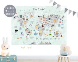 Animal World Map Fabric Wall Sticker Nursery Art - thumbnail 1