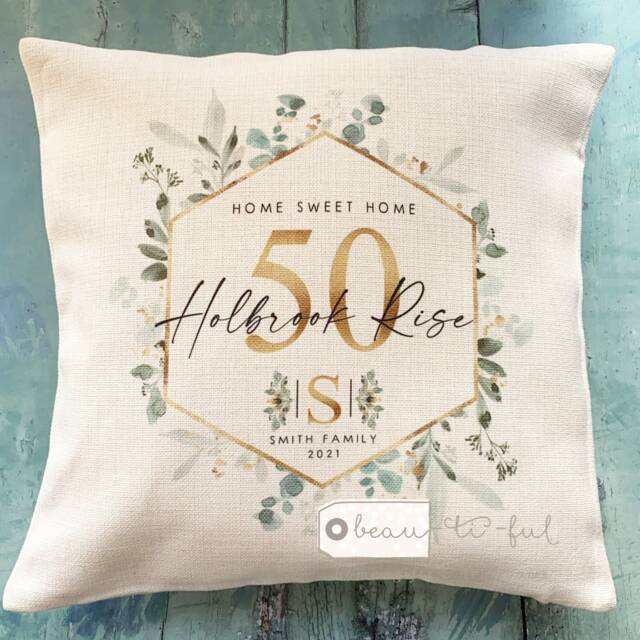 Personalised Home Sweet Botanical Eucalyptus Design New Quote Linen Style Cushion Decor Cover