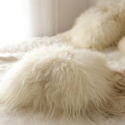 Beautiful Natural Creamy White Real Sheepskin Decorative Cushion Both Side Fur Scandinavian Style - thumbnail 2