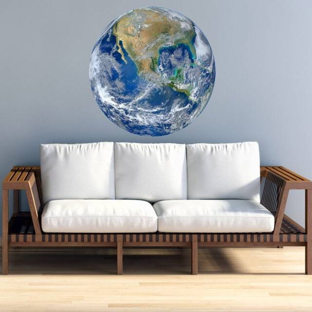 Earth Sticker - Globe Wall Decal Planet Room Decor Reusable Fabric Vwaq-Pas26 - image 1