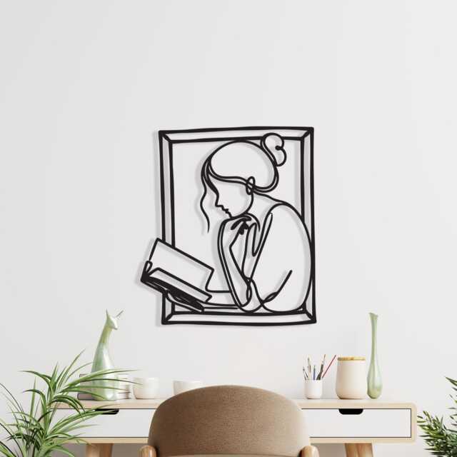Woman Reading Metal Wall Art, Book Lover Gift - Minimalist Library Decor, Study Sign - image 1