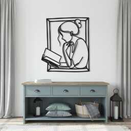 Woman Reading Metal Wall Art, Book Lover Gift - Minimalist Library Decor, Study Sign - thumbnail 2