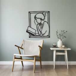 Woman Reading Metal Wall Art, Book Lover Gift - Minimalist Library Decor, Study Sign - thumbnail 3