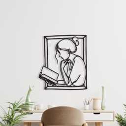 Woman Reading Metal Wall Art, Book Lover Gift - Minimalist Library Decor, Study Sign - thumbnail 1