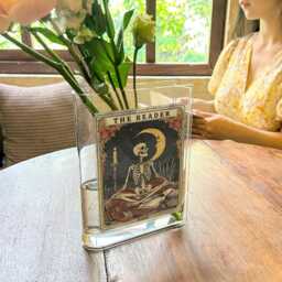 The Reader Book Vase, Gothic Shaped Flower Vase For Dark Academia Readers, Acrylic Vase, Witchy Decor, Skeleton Aesthetic - thumbnail 2
