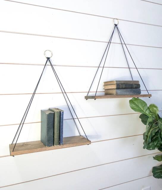Rustic Hanging Rope Shelf Pine Wood Plant Shelf - image 1
