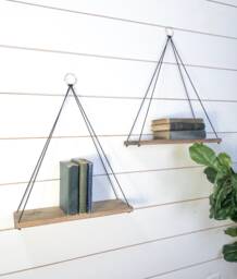 Rustic Hanging Rope Shelf Pine Wood Plant Shelf - thumbnail 1