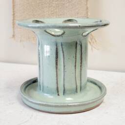 6 Hole Wide Slot Toothbrush Razor Holder Green Handmade Pottery - thumbnail 2