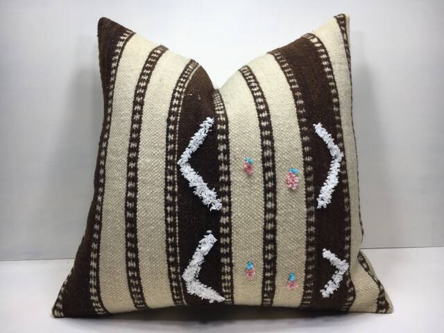 Vintage Turkish Kilim Pillow Cover, Handwoven Accent - 20x20 - image 1
