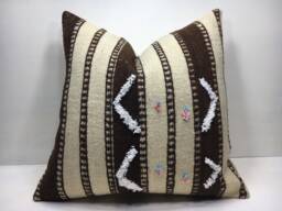 Vintage Turkish Kilim Pillow Cover, Handwoven Accent - 20x20 - thumbnail 1