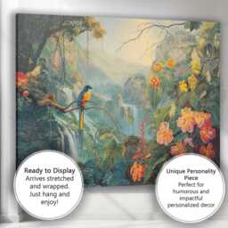 Exotic Rainforest Waterfall Parrot Botanical Paradise Canvas Wall Art Print Decor Picture Ready To Hang - thumbnail 3