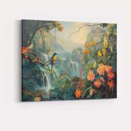 Exotic Rainforest Waterfall Parrot Botanical Paradise Canvas Wall Art Print Decor Picture Ready To Hang - thumbnail 4