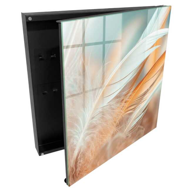 Pastel Feathers Wall Mounted Key Cabinet, Beige Box For Wall, Minimalist Abstraction, Lovers Of Subtle Decorations - image 1